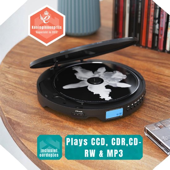 QIN® CD Speler - Draagbare CD Speler - Portable CD Speler - Zwart - 15cm x 15cm x 3cm van qin — afbeelding 2
