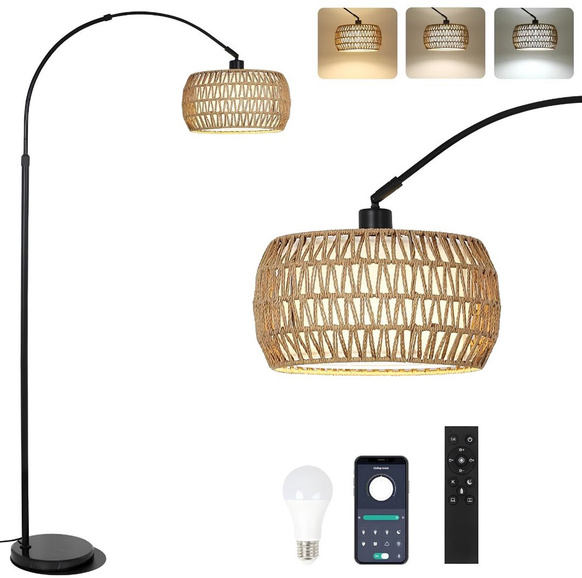 KAD® Vloerlamp - Sfeervolle Tafellamp - Decoratieve Accentverlichting - Natuurlijk bruin en beige - 43cm x 33cm x 18cm
