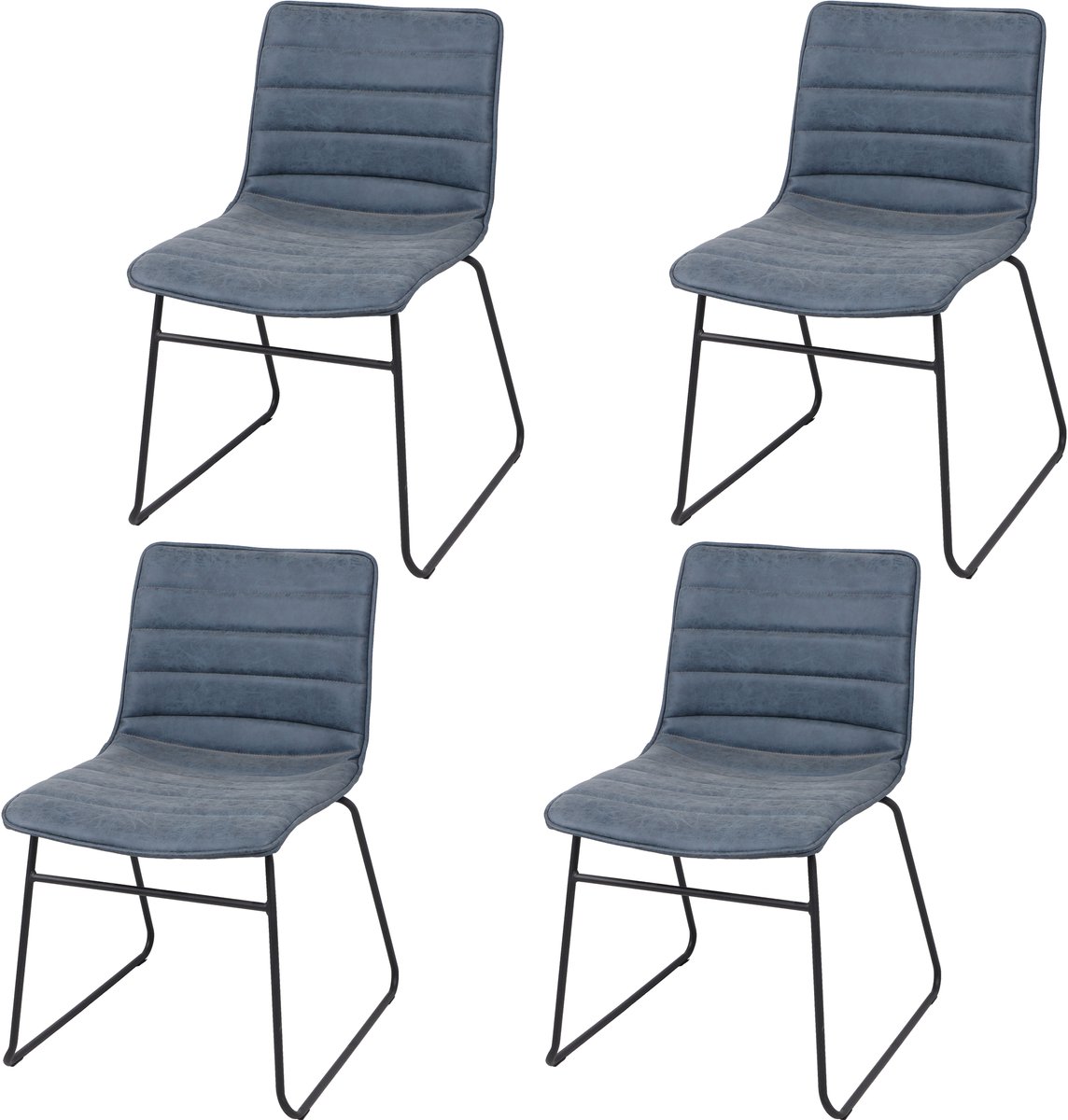 Urban Living BROOKLYN - Set van 4 moderne eetkamerstoelen in denimblauw kunstleer met industriële uitstraling - 55 x 45 x H.78 cm