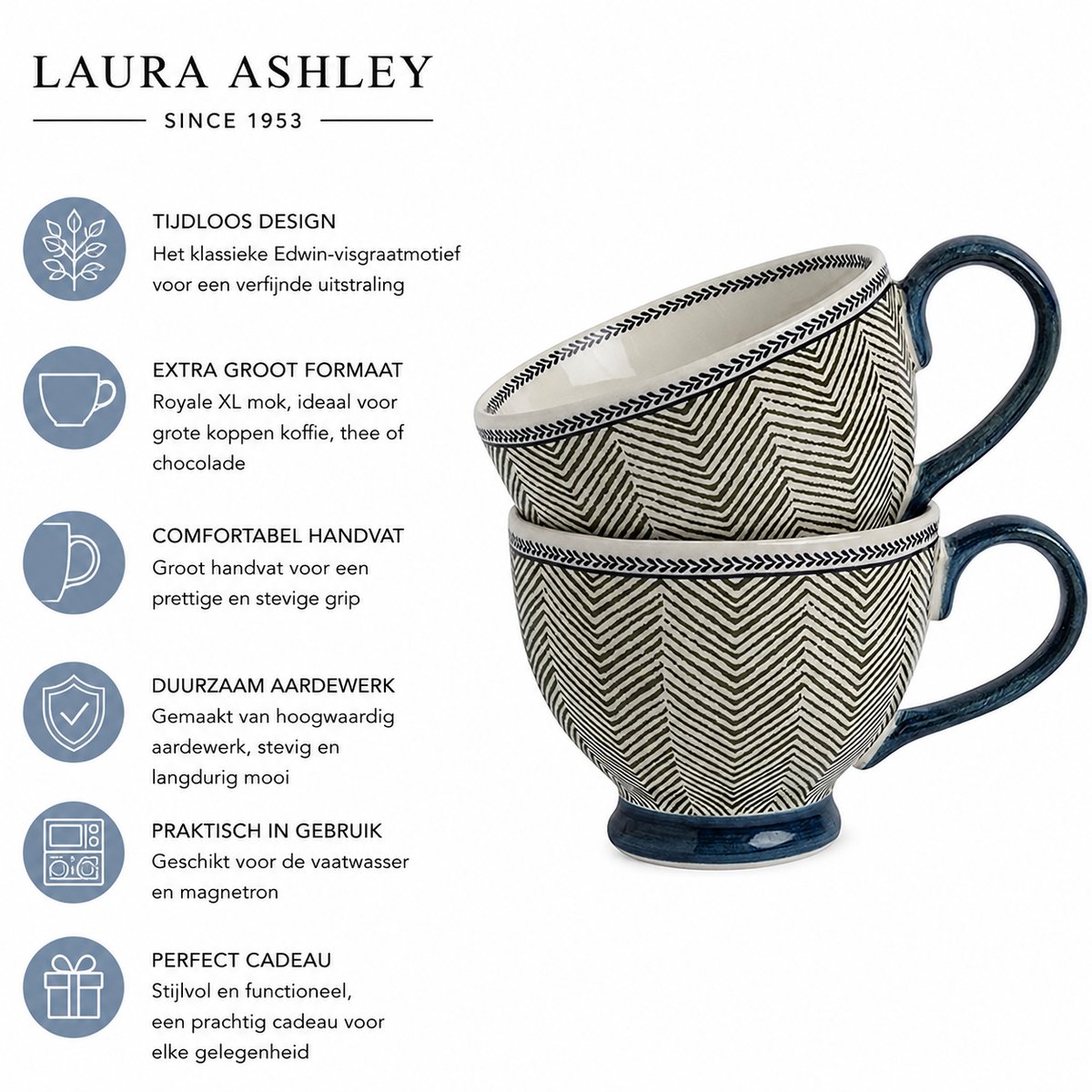 Laura Ashley Hedingham Collectables - Giftset 2 Mokken Edwin Blue Sage 43 cl.
