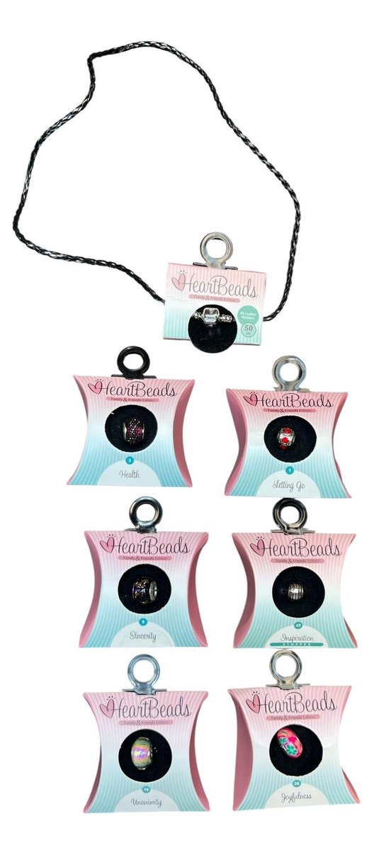 HeartBeads Ketting Met 6 Bedels (5 Bedels en 1 Stopper) PU Leer Zwart 50 cm