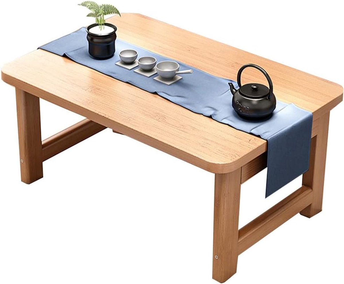 Opvouwbare Balkontafel - Leestafel Bedtafel - Ruimtebesparend Werken - Opvouwbaar Bamboe Hout - 90 x 48 x 35 cm - Houtkleur