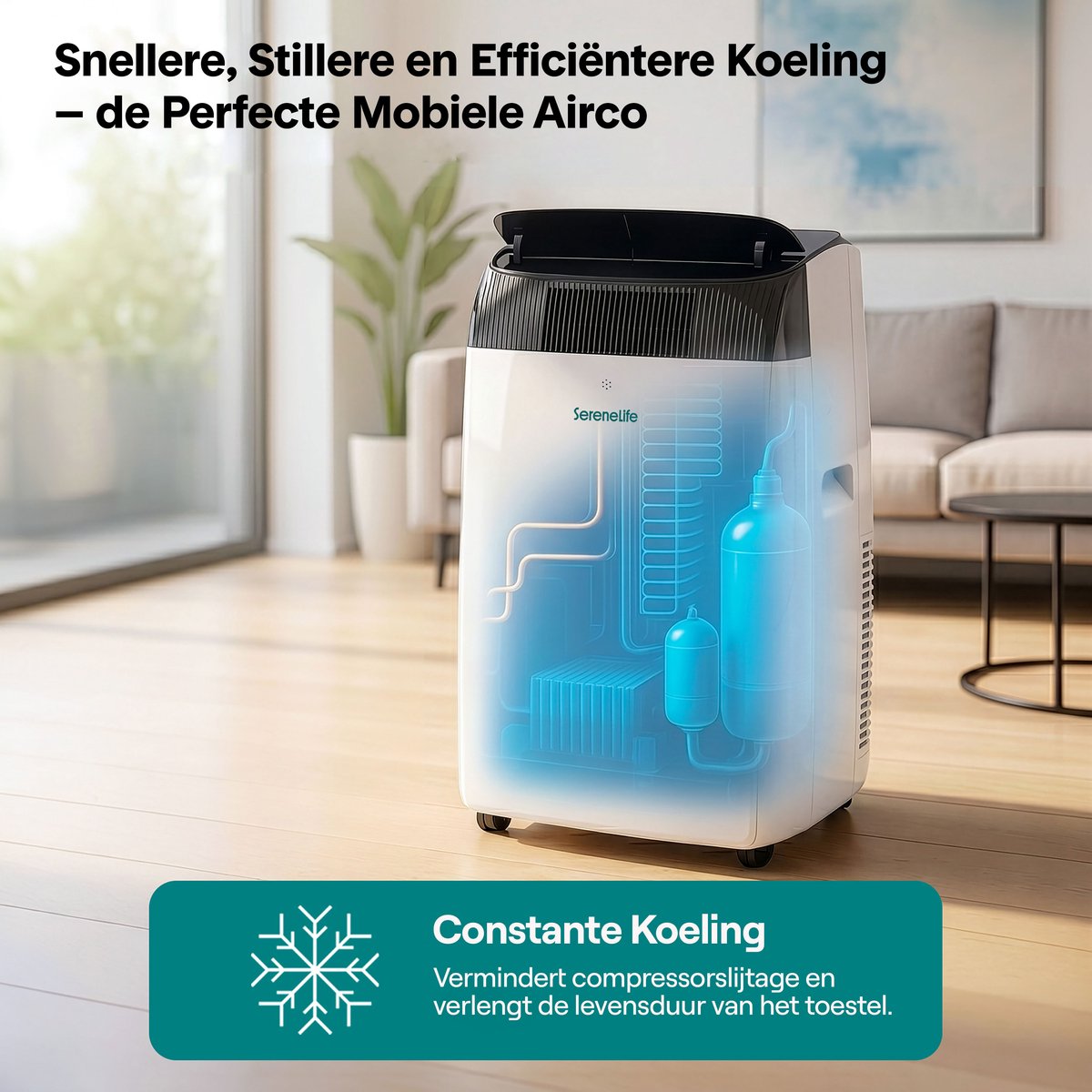 SereneLife Mobiele Airco - 16000 BTU - Air Conditioner met WiFi - 3-in-1 Koelen, Ventilator en Ontvochtiger - Mobiele Airco voor Slaapkamer thumbnail 7