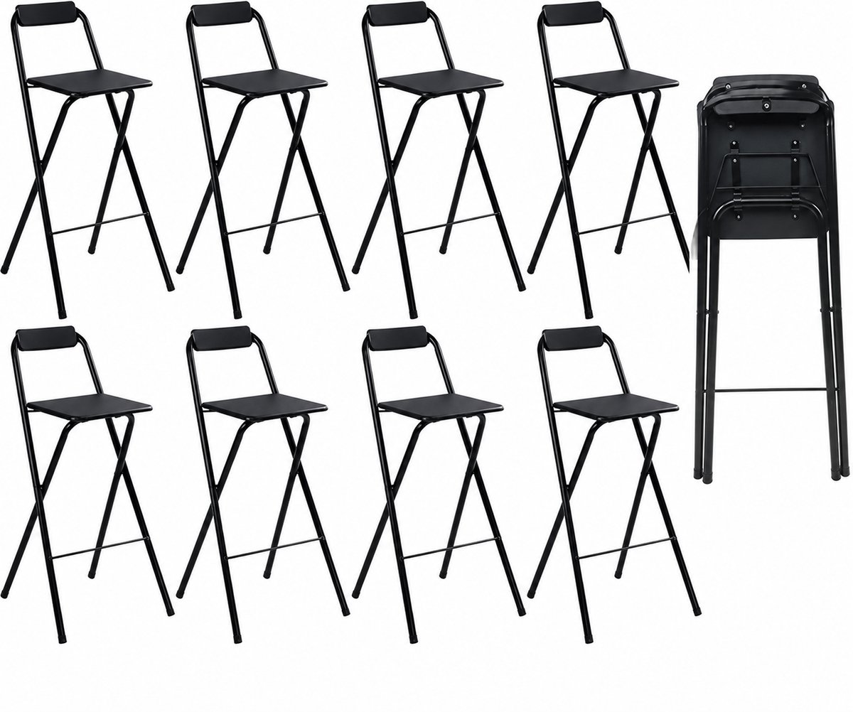 Alora Inklapbare Barkruk - Per 8 - Barkrukken Met Rugleuning - Opvouwbare Barkrukken Set Van 8 - Opklapbaar - Zwart - Outdoor - Barstoel - Klapstoel - Inklapbaar - Met Voetsteun - Camping - Barkruk Buiten