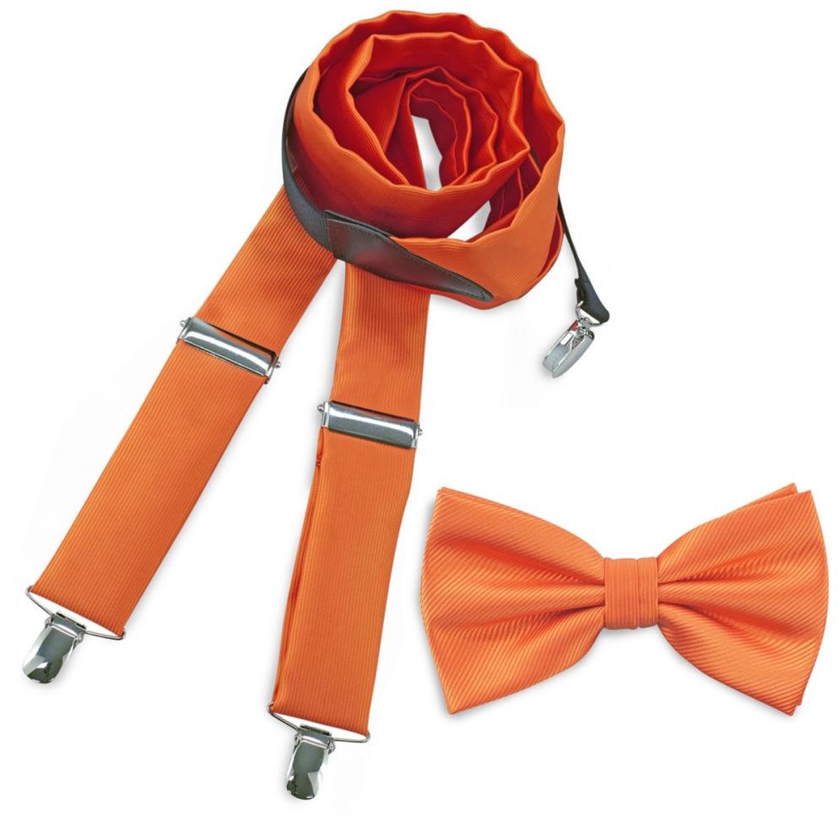 Baxter & Bow - Bretels & Vlinderdas Set Heren Oranje - Polyester Repp Bretels met vlinderdas - oranje