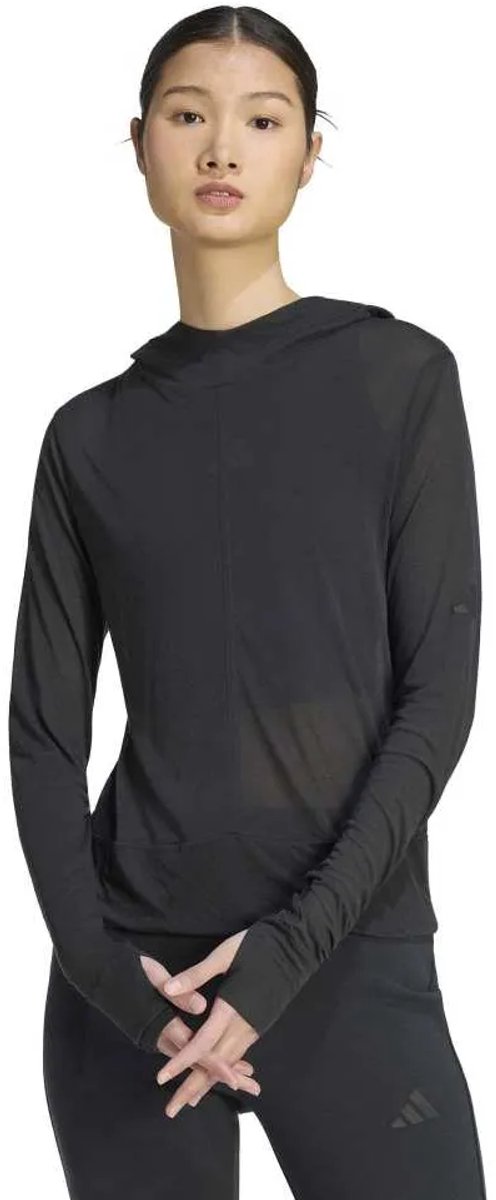 Adidas Soft Lux Sheer Hooded T-shirt Met Lange Mouwen M Vrouw Zwart