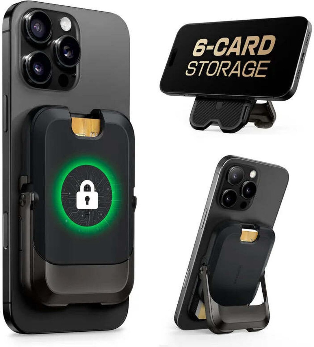 SUPCASE UB Mag Vault Wallet Stand | Magnetische Kaarthouder / Pasjeshouder | Compatibel met MagSafe | Portemonnee voor 6 Pasjes | Portemonnee | Standaard | Carbon Zwart