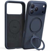 TORRAS Ostand Q Pro Silicone - Hoesje Geschikt voor Apple iPhone 17 Pro Max - Compatibel met MagSafe - 360° Draaibare Magnetische Standaard - Back Cover Kickstand Ring - Blauw
