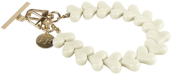 Gouden T-bar sluiting met een koord van beige hartjes, los product.