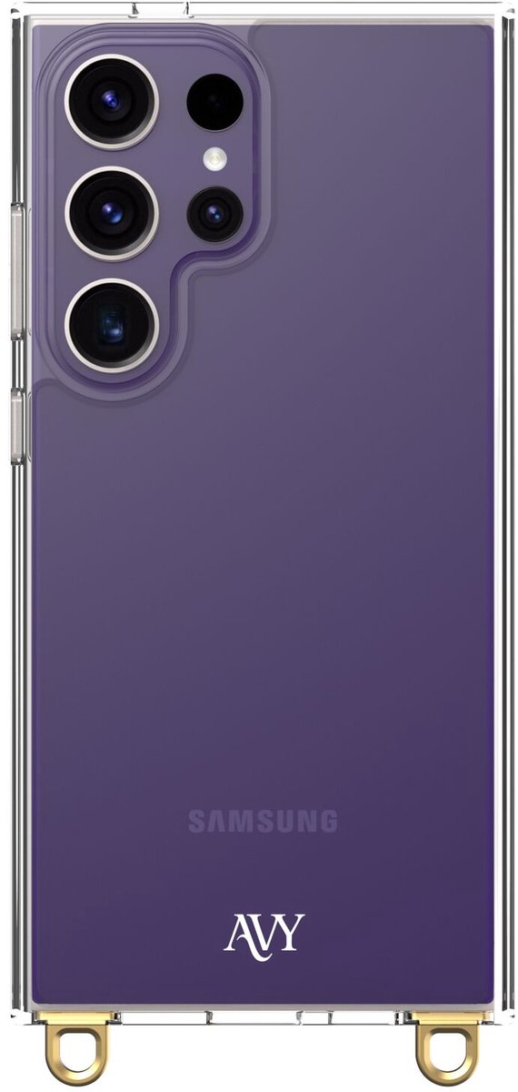 AVY Transparant Hoesje | Geschikt voor Samsung Galaxy S24 Ultra | Clear Case | Haakjes voor koord
