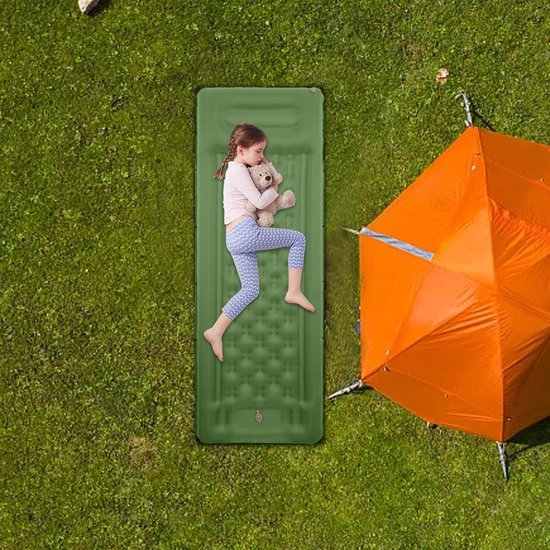 Opblaasbare Slaapmat - Kampeer Matras - Kamperen en Reizen - Ingebouwde Voetpomp - 11 cm Dik - Olijfgroen — afbeelding 3