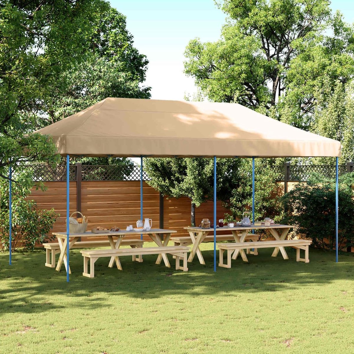 Partytent Paviljoen - Tuintent Feesttent - Buitenfeesten Organiseren - Waterdicht UV-bescherming - 292 x 580 x 315 cm - Beige