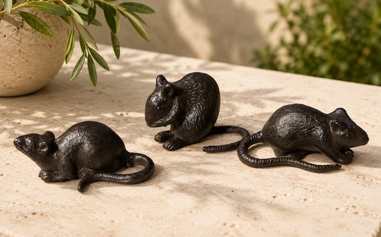 MUIZEN / 3 STUKS / MUIS / GIETIJZER / DIERENBEELD / TUINBEELD