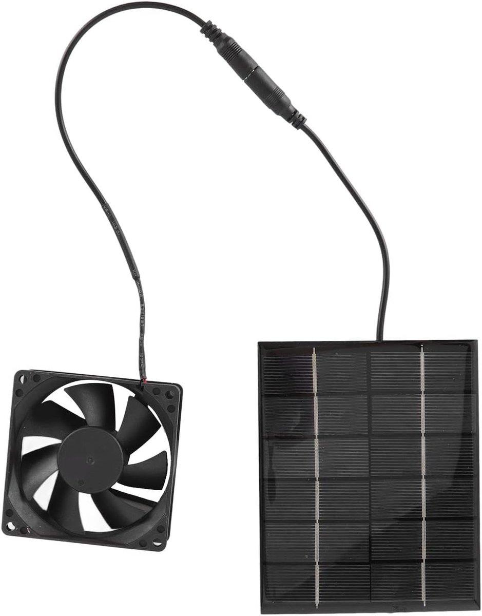 Zonnepaneel Ventilator - Afzuigventilator - Luchtcirculatie - Dubbel Beschermnet - 20 x 14 x 3 cm - Zwart