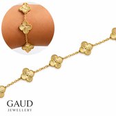 Gouden klaver armband met gouden ketting en GAUD-logo.