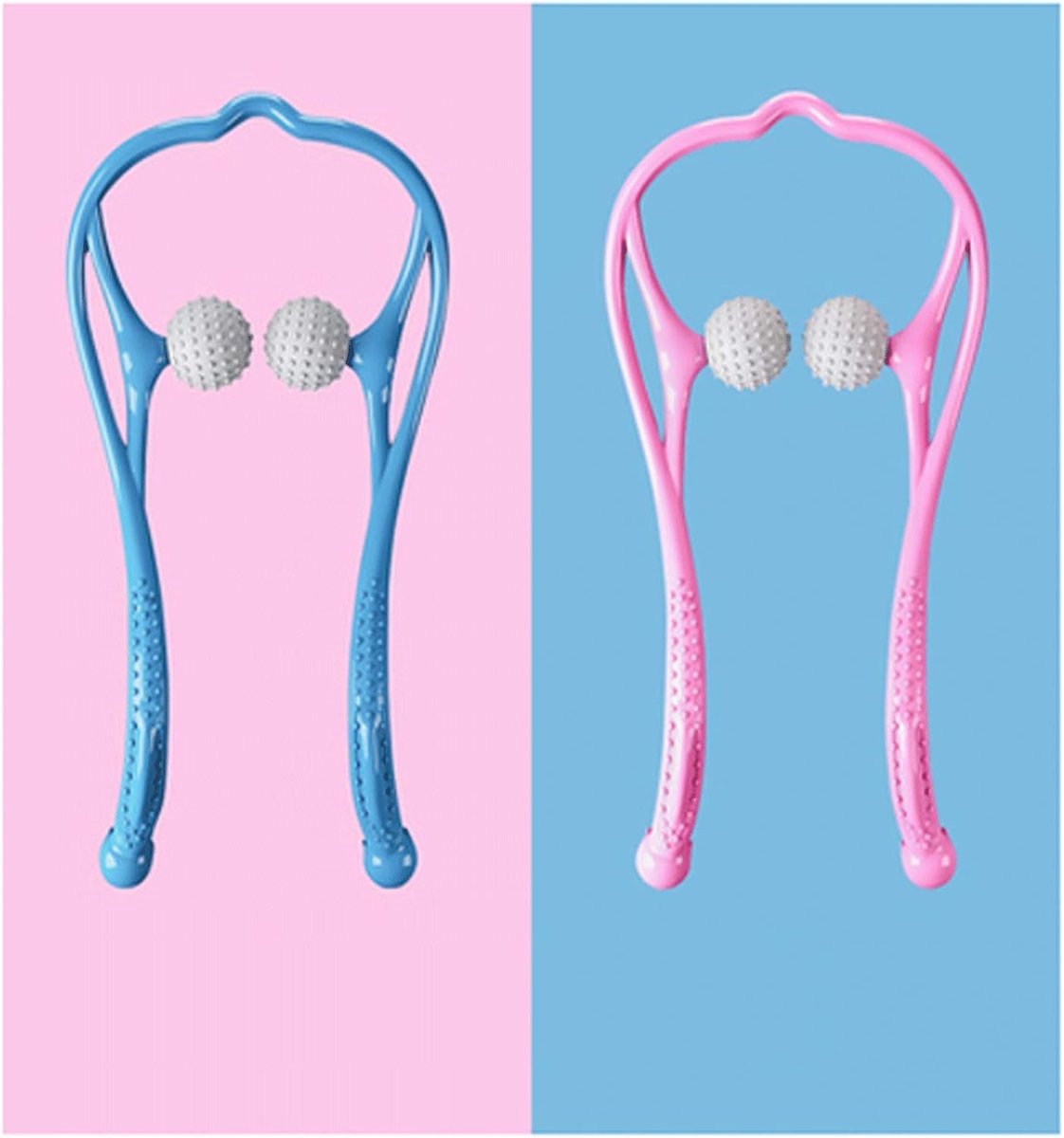 Nek Massager - Nek en Schouder - Spierpijn Verlichten - Handmatige Trigger Point - 31 x 19.5 cm - Blauw Roze