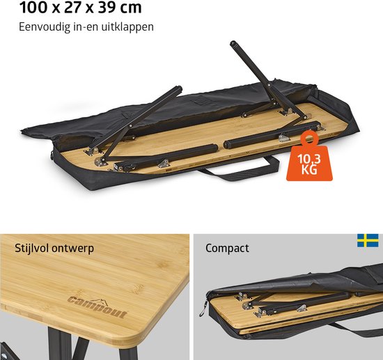 Campout Campingbank - 100 x 27 x 39 cm - Set van 2 stuks - Lichtgewicht Camping Bank - Inklapbaar - Opvouwbare Bank - Inclusief Draagtas - Bamboe van Campout — afbeelding 3