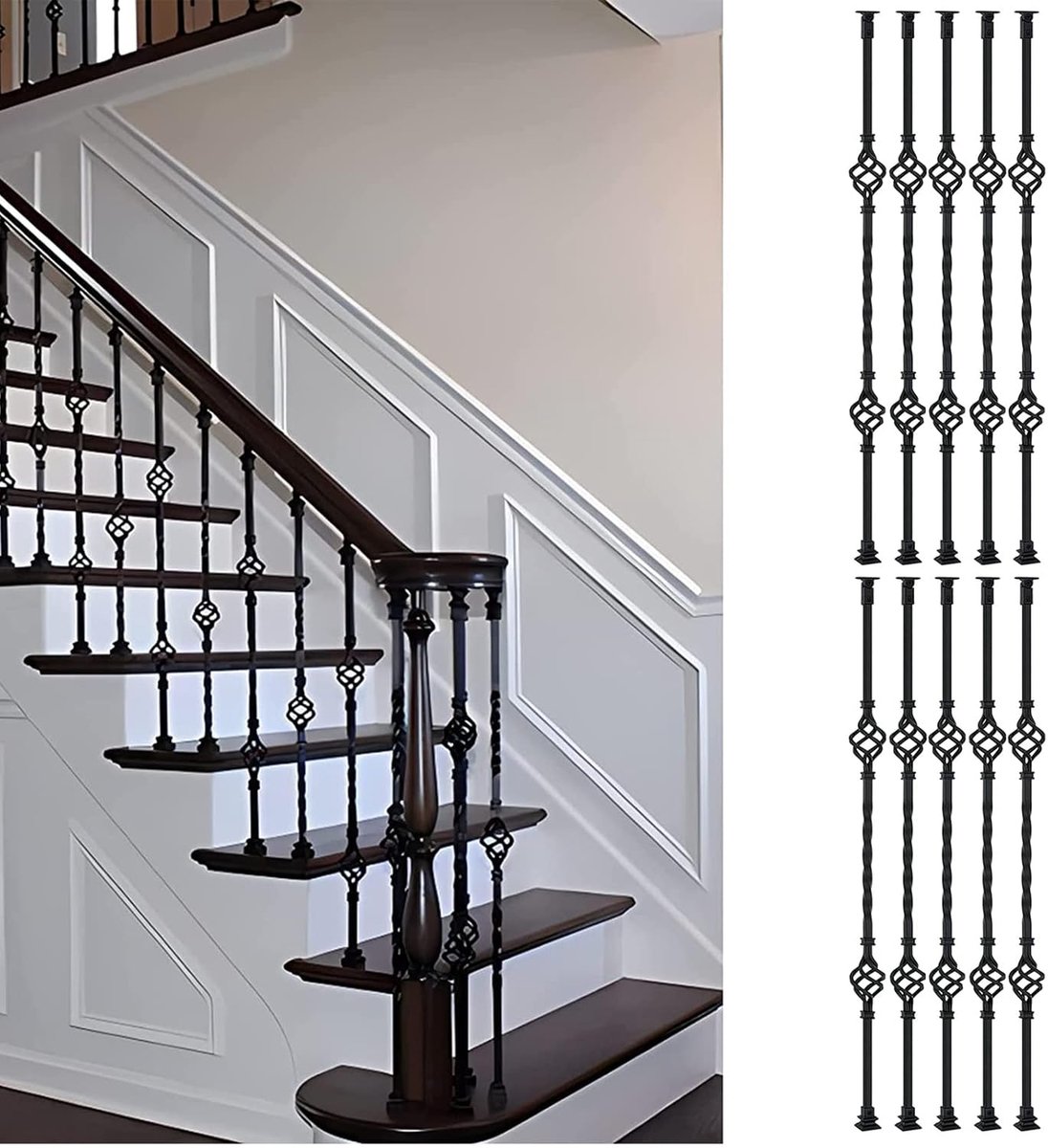 Metalen Dek Baluster - Trapleuning Spindel - Trap Renoveren - Stevig IJzeren Frame - Pack van 10 47" - Zwart