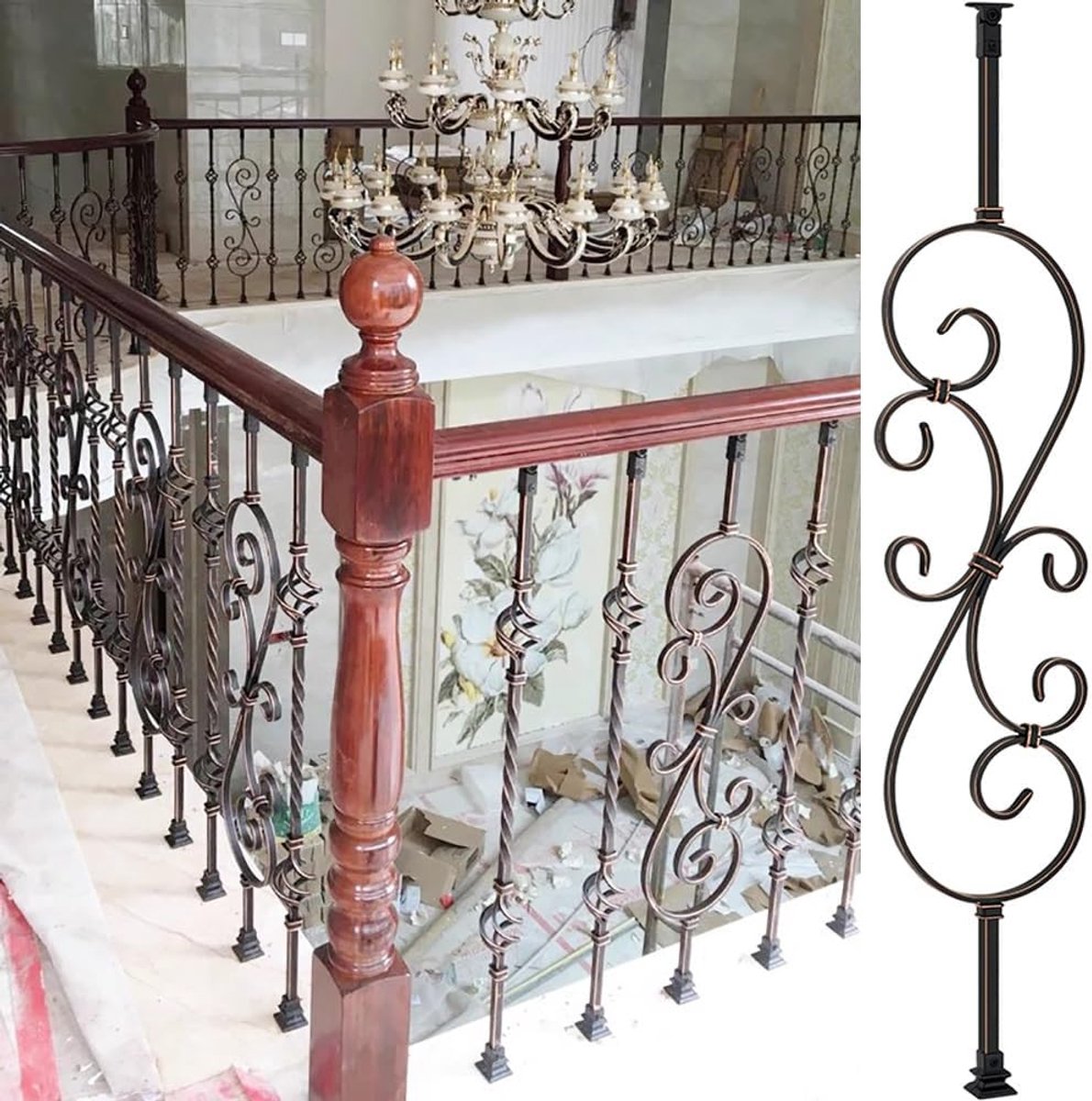 Smeedijzeren Balusters - Trapleuning Spindels - Veilig Traplopen - Roestwerende Coating - 95cm Hoog - Brons