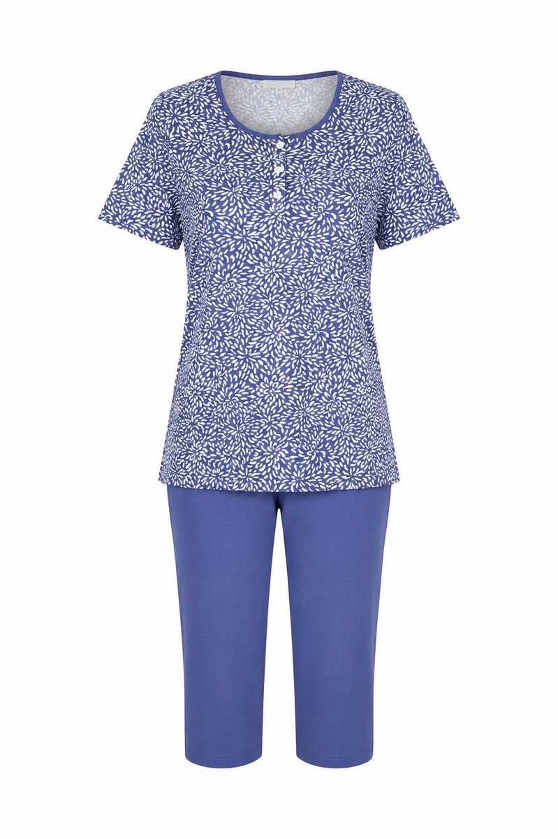 Hajo Dames pyjama met capri broek - blauw - katoen