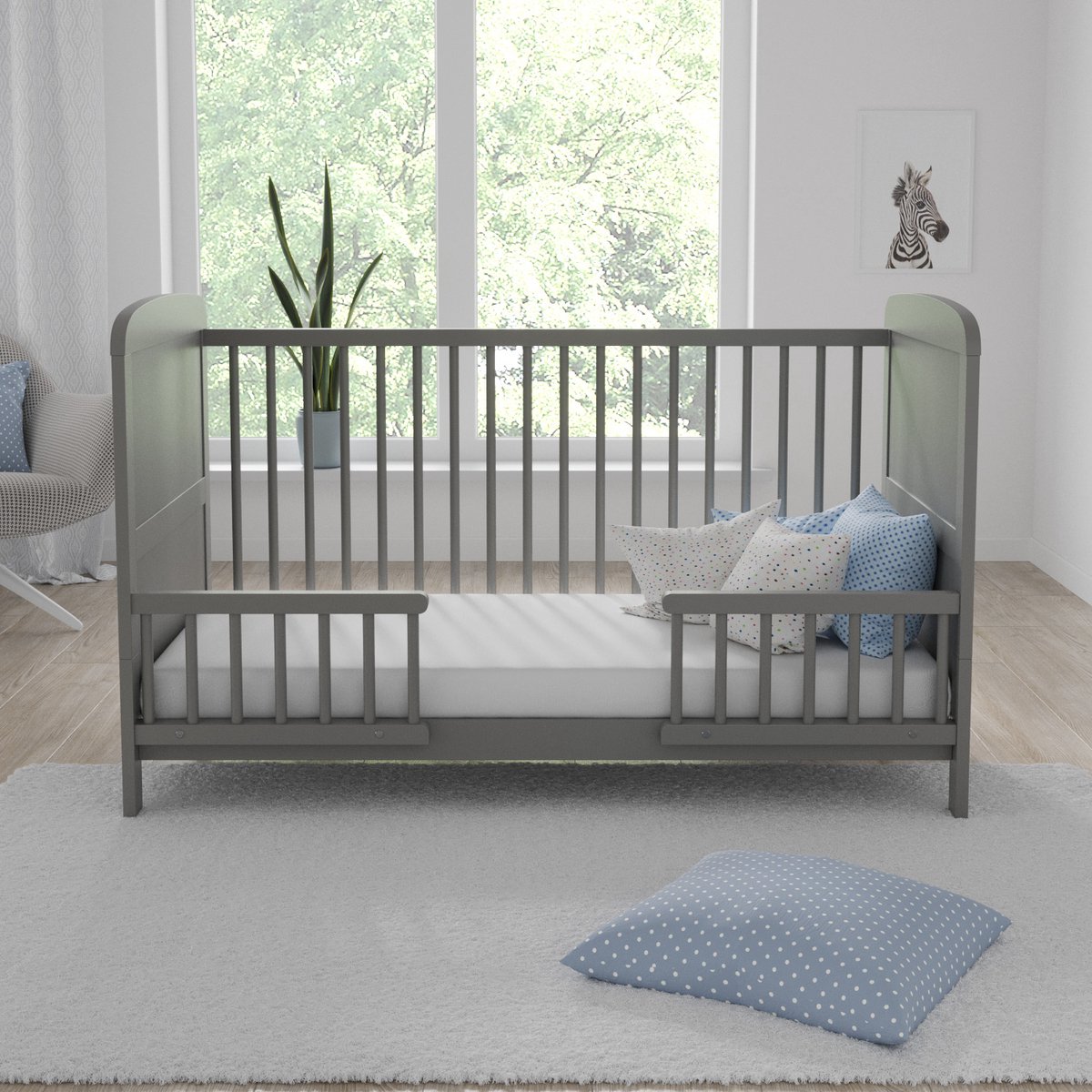Love For Sleep Maddox Babybedje 3-in-1 – Meegroeibed & Slaapbank 140x70 cm – Met Extra Uitvalbeveiliging – Exclusief Matras – Massief Grenenhout – Grijs