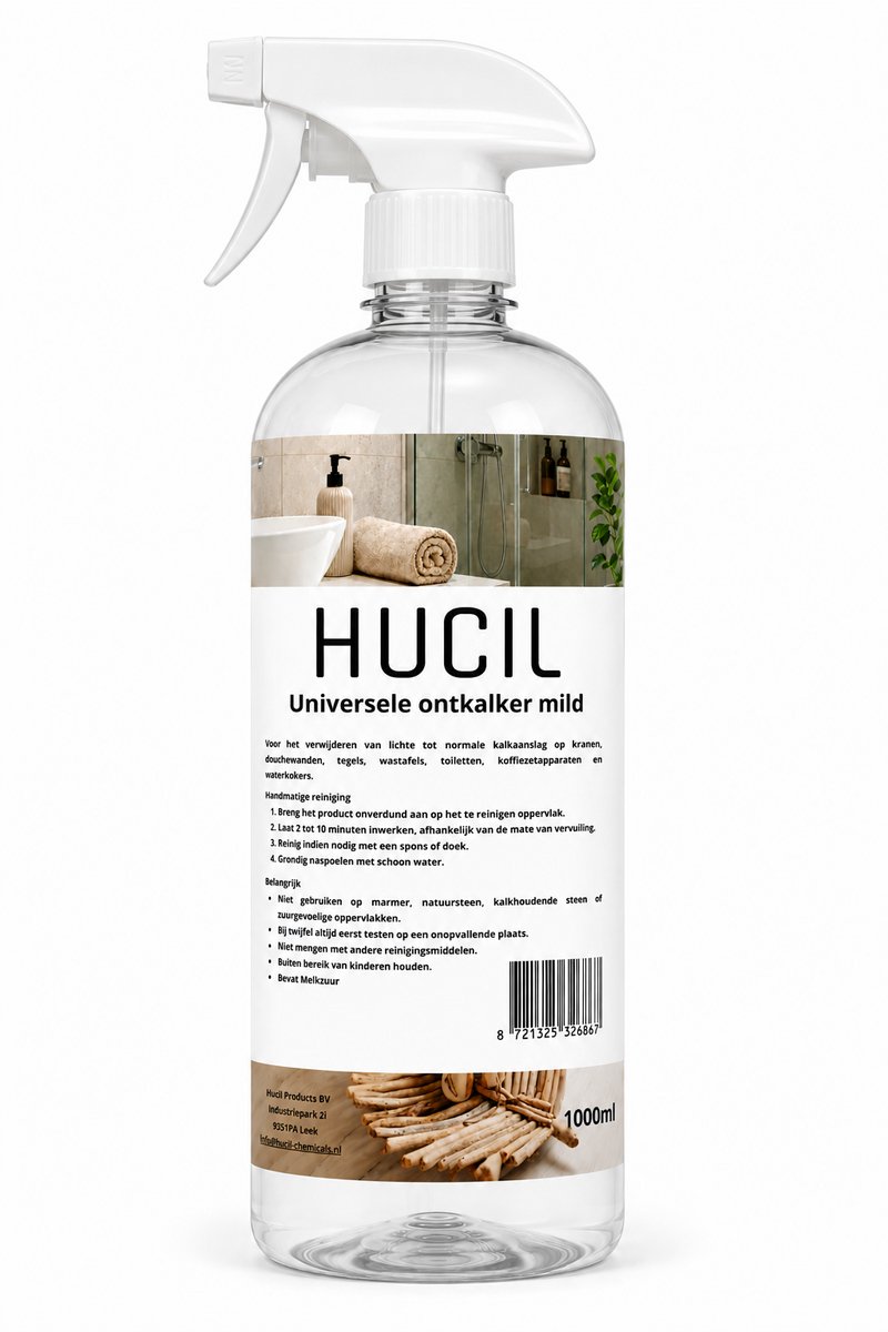 Hucil Milde Kalkverwijderaar - 1 liter spray - ontkalker - badkamer reiniger - sanitair - geurloos
