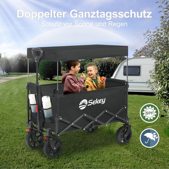Opvouwbare Bolderkar XXL met Dak en Zonnescherm - 150L Inhoud - Draagvermogen 150 kg - Inklapbare Kinder Handkar voor Strand, Camping en Uitjes - Zwart van Opvouwbare Bolderkar — afbeelding 5