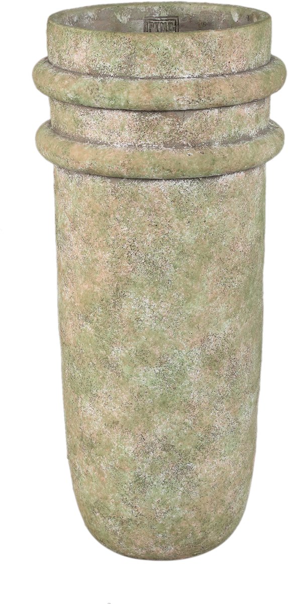 PTMD Almeda Green Cement Vase With 2 Borders High Groen
