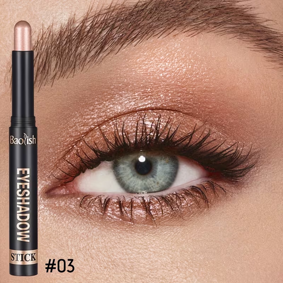 Oogschaduw Stick Rosé Champagne – Metallic Oogschaduw Stick met Glanzende Finish – Langhoudende Oogmake-up