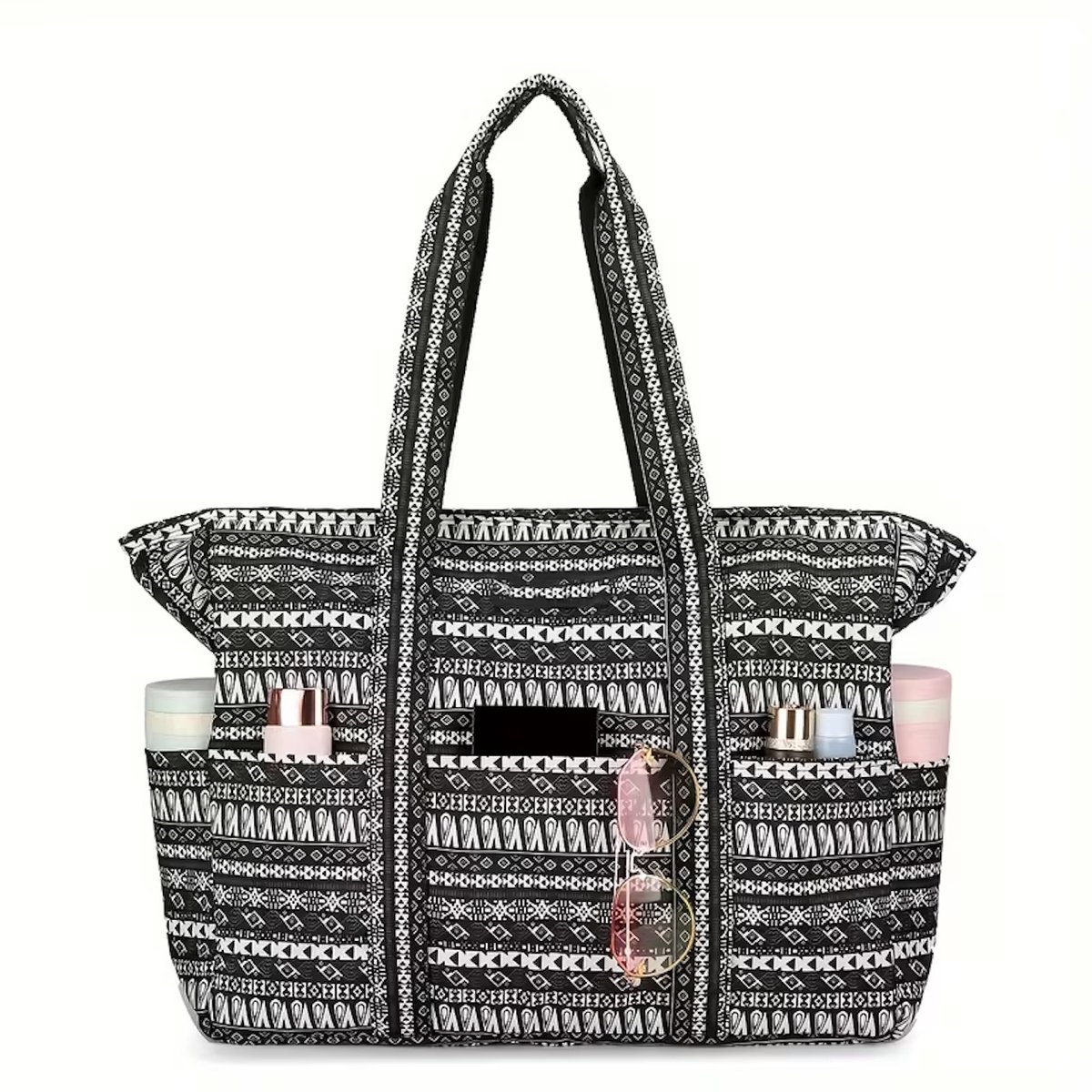Twenty Two Grote strandtas met ritssluiting voor dames | met veel vakken | extra grote tas voor sporten, strand, zwembad, sauna, vakantie, big shopper | waterdicht | zwart/wit gestreept patroon