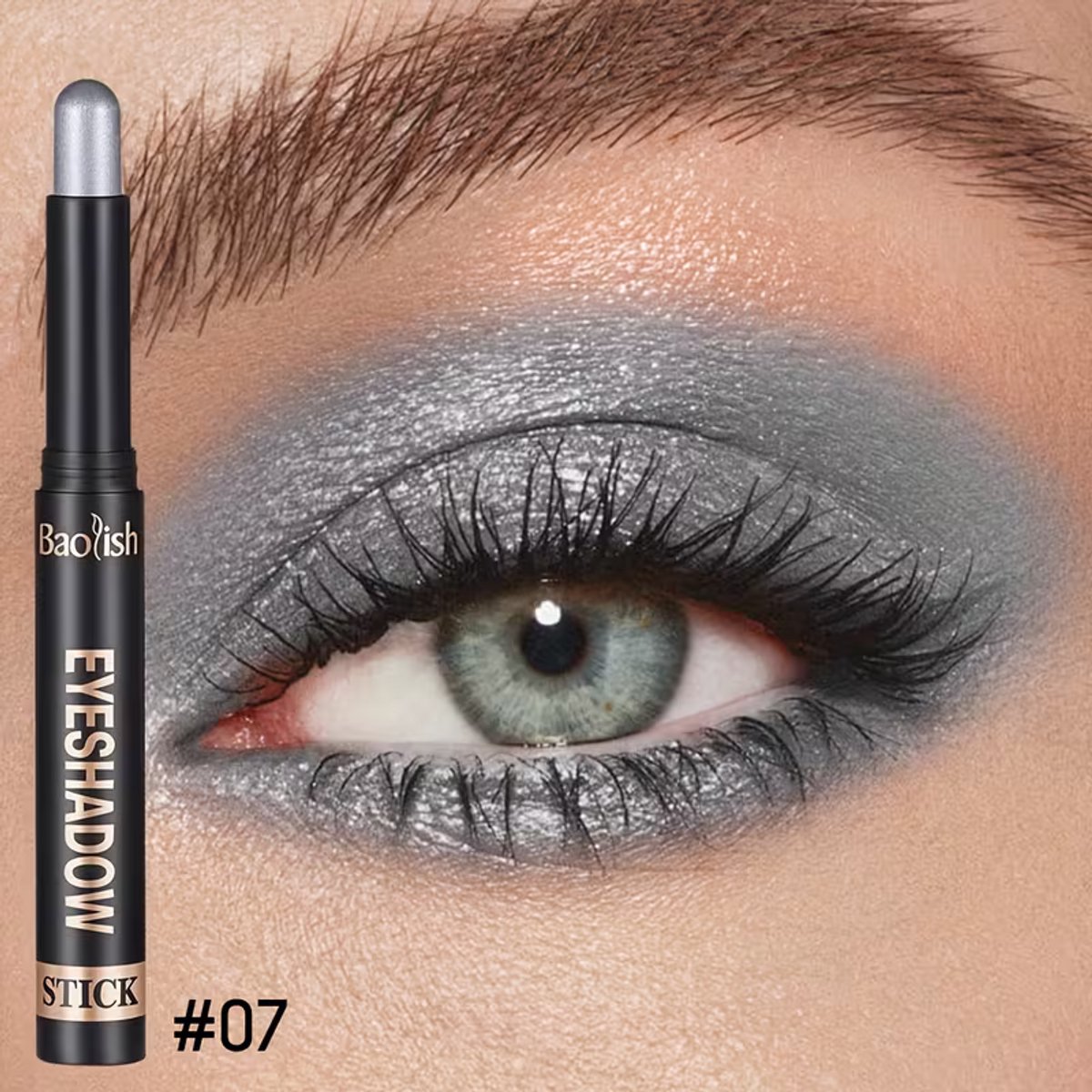 Oogschaduw Stick Zilvergrijs – Langhoudende Metallic Oogschaduw met Shimmer Finish – Waterproof Eyeshadow Stick