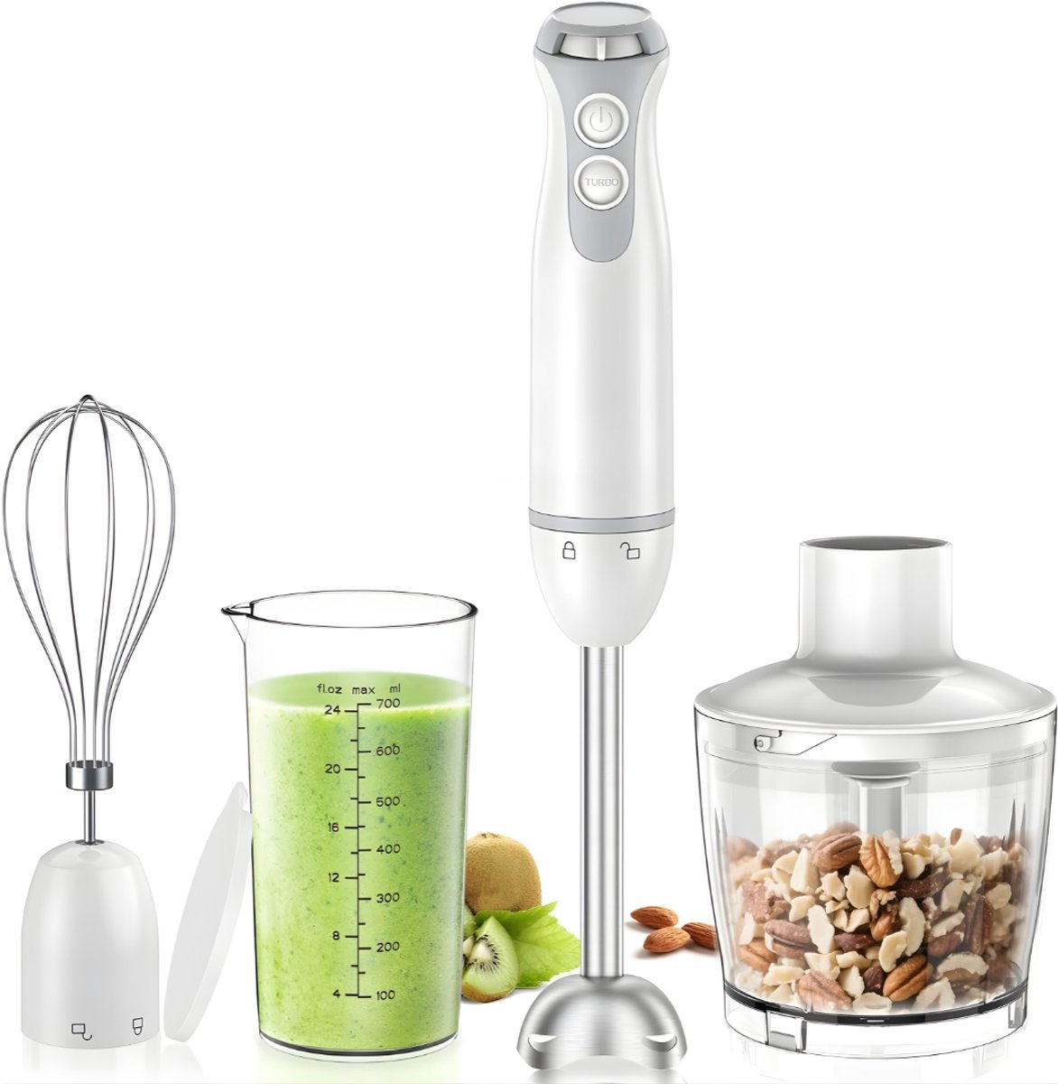 QIN® Staafmixer Set - Staafmixer Met Hakmolen - Hakmolen - Mixer Set - Wit - 18cm x 7cm x 39cm