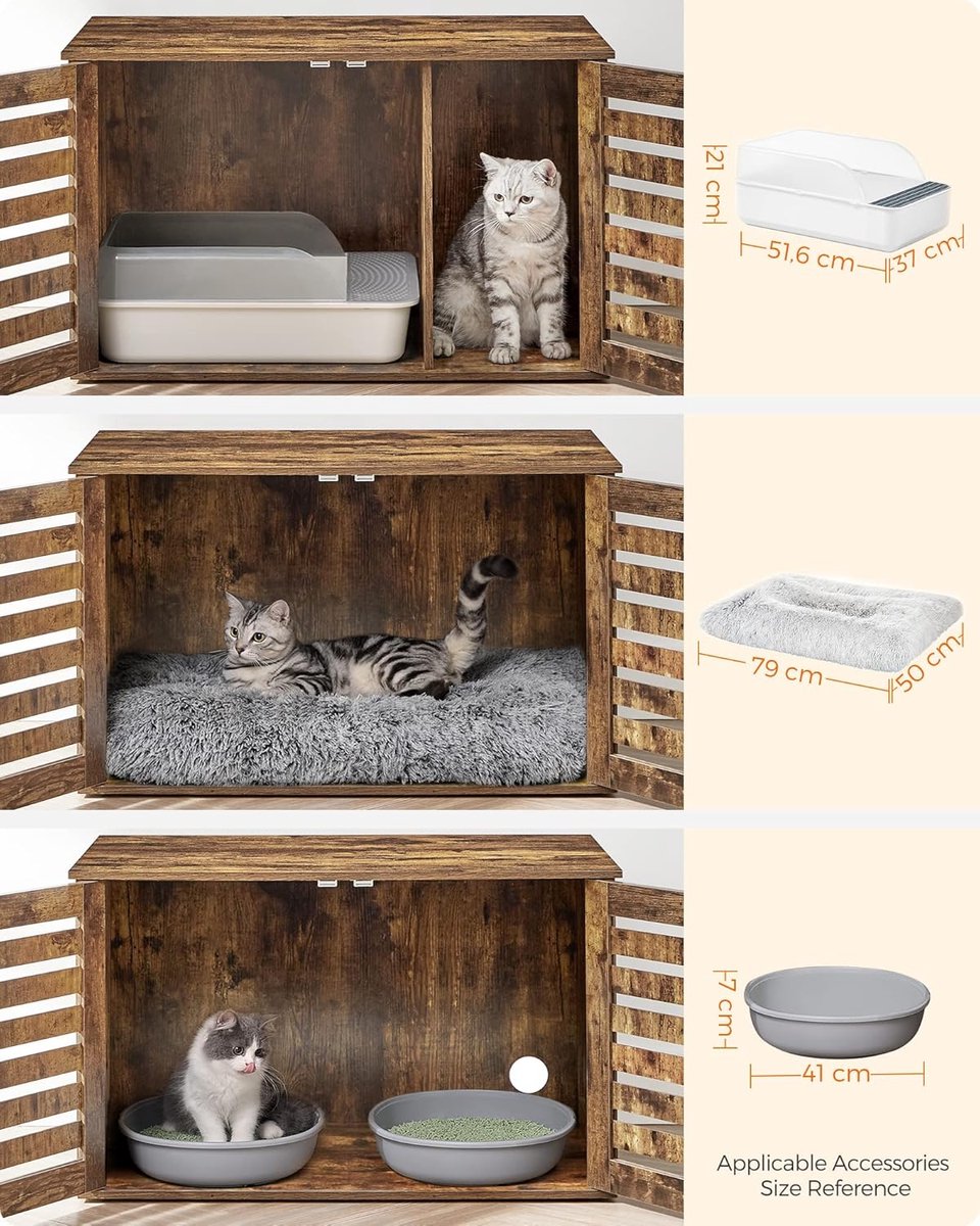 FEANDREA Kattenbak, kattenhuis, met deuren, vintage bruin PCL003X01