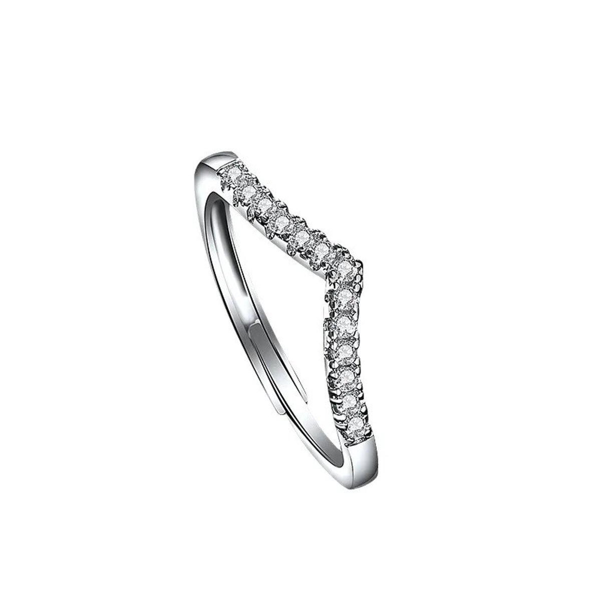 Matthew Studio® V-Ring 925 Zilver met Zirkonia – Verstelbare Dames Ring – Minimalistisch Design – Inclusief Cadeauverpakking
