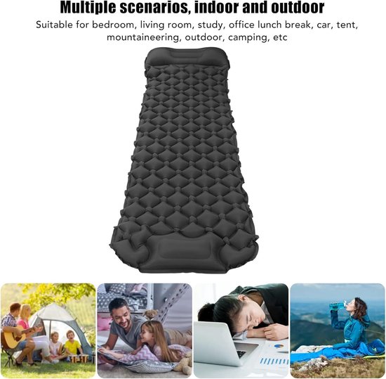 Opblaasbaar Slaapmatje - Kampeer Mat - Outdoor Slapen - Snelle Voetpomp - 195x61 cm - Donkergrijs — afbeelding 5