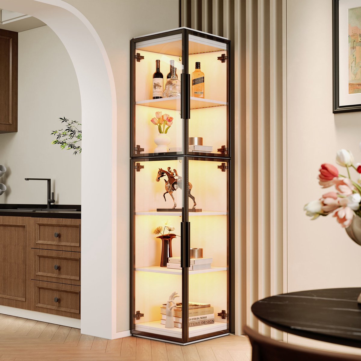 Vitrinekast LED - Acryl Displaykast - Smalle Glas Kast Wit Met 360° Presentatie
