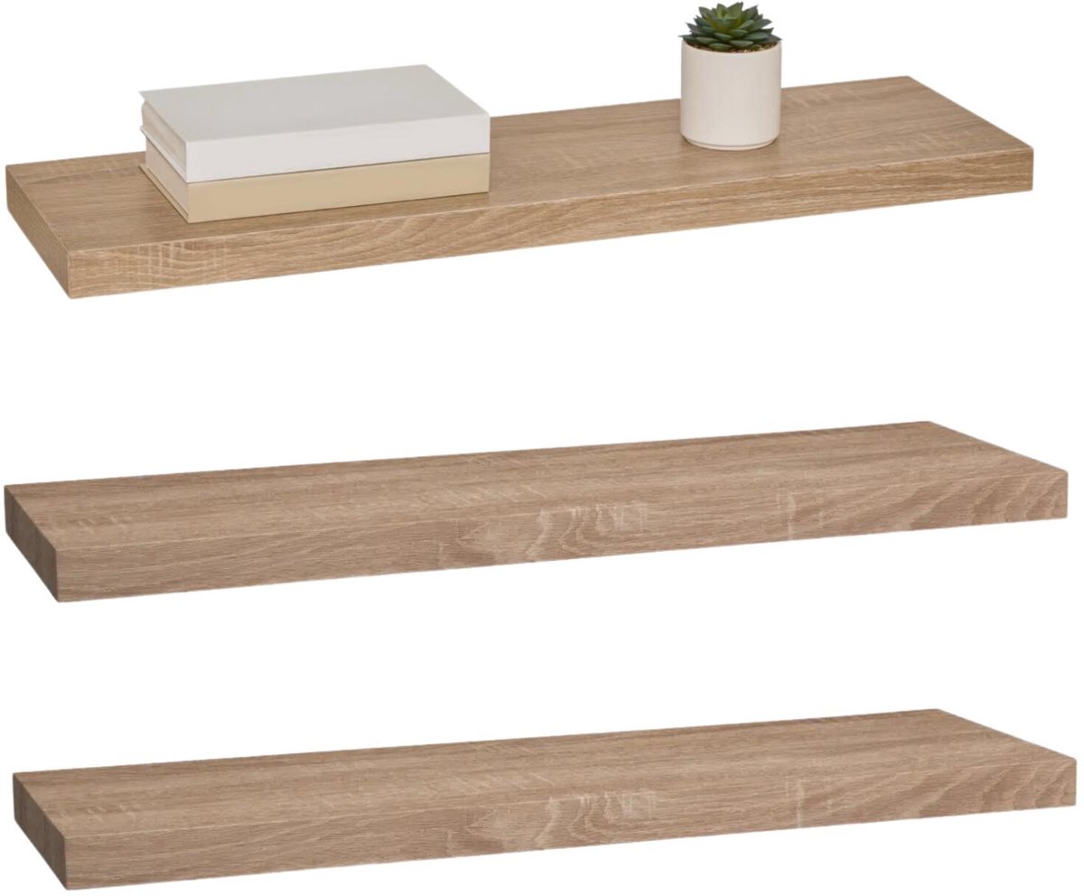 5five Zwevende wandplank Bassline - 3x - bruin eiken - 80 cm - hout/MDF - boekenplank - muurplank - opbergplank - hangplank