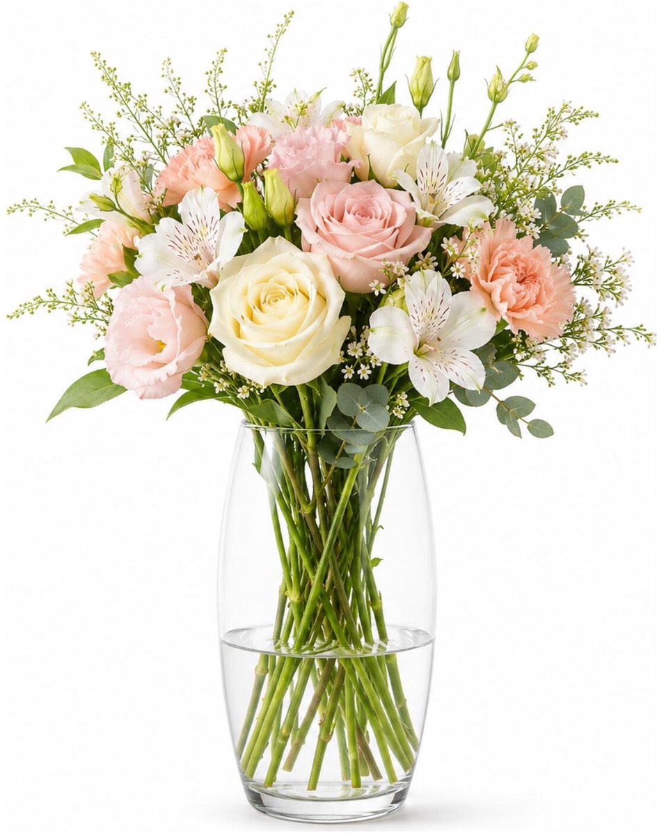 Natural Living Bloemenvaas Rosa - trompet vaas model - transparant glas - 12 x 26 cm