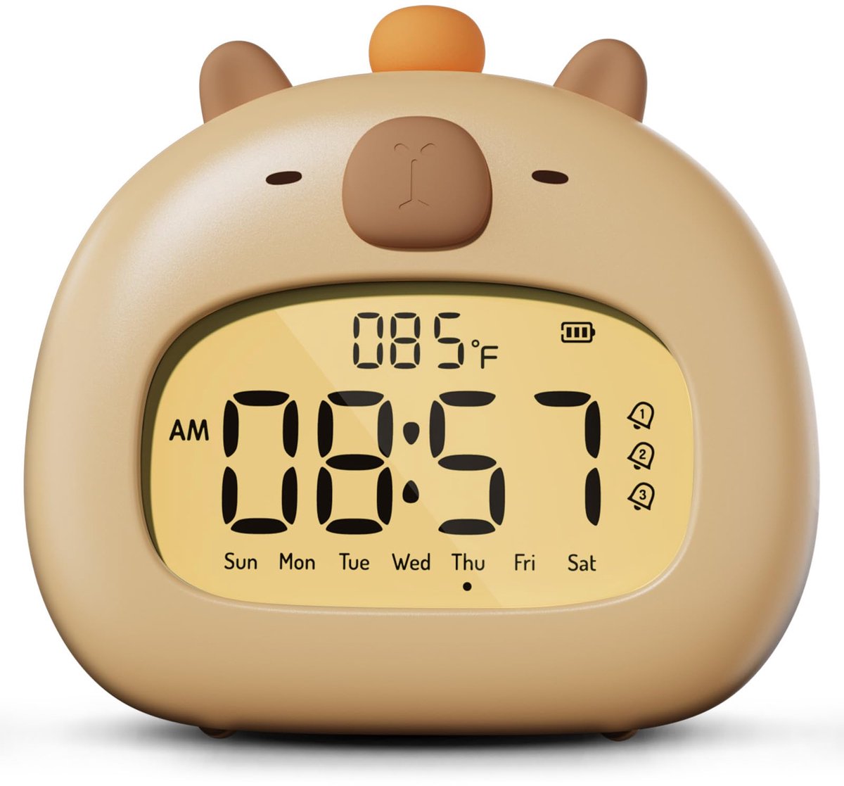 carmdering - Capibara Wekker - Kinderslaaptrainer - Nachtlampje - Schattig capibara design, USB-C oplaadbaar (800 mAh) - 3 wekmodi, snooze, dimbaar nachtlampje - Timerfunctie (5-60 min) - Kindvriendelijk ABS - Tot 1 maand batterijduur