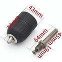 Zwarte boorkop en SDS-adapter met afmetingen. Lengte 74mm, breedte 43mm.