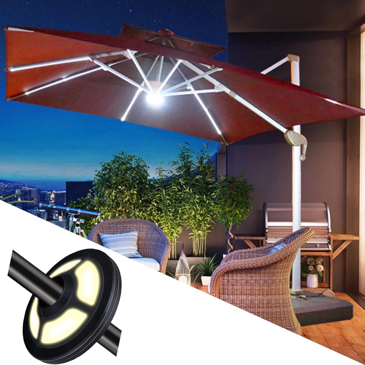 Paraplulamp op Zonne-energie - Terrasparasol Verlichting Tentlamp - Buiten Sfeer Creëren - Met Afstandsbediening - 36 LED - WarmWit