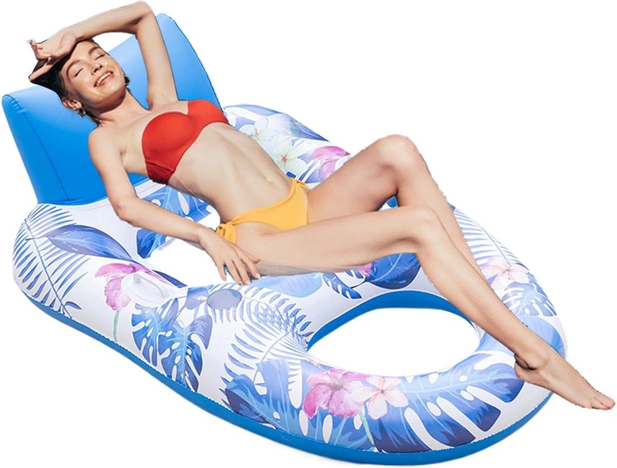 Opblaasbare Zwemband – Waterhangmat Vlot – Ontspannen in Water – Bladmotief – Enkele Persoon – Blauw Opblaasbare Zwemband – Waterhangmat Vlot – Ontspannen in Water – Bladmotief – Enkele Persoon – Blauw