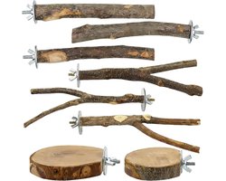 Vogel Zitstokken - Houten Speelgoed - Vogels Trainen - Natuurlijk Hout - 8 Delig - Natuurlijk