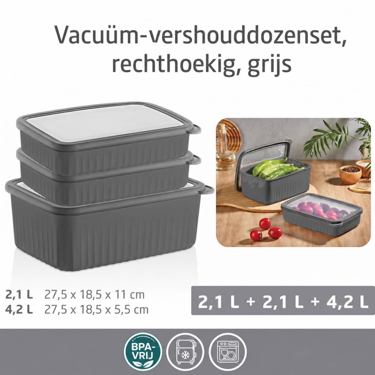 VIP Ahmet - Luchtdichte Voorraaddozen Set - 3 Stuks - 1 x 4,2 L en 2 x 2,1 L - BPA-vrij
