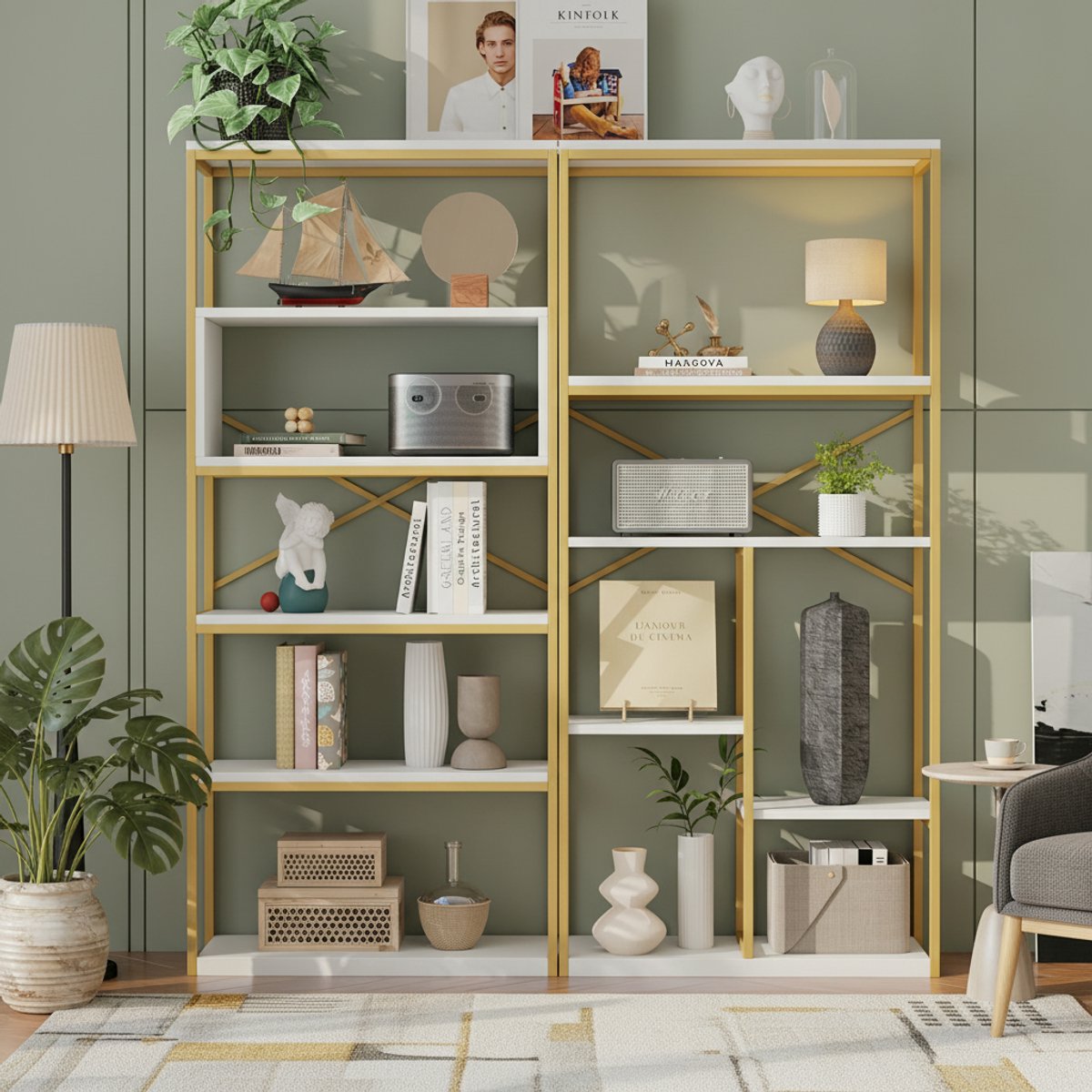 Boekenkast Vakkenkast Opbergkast - Goud Wit Open Kast Modern Design