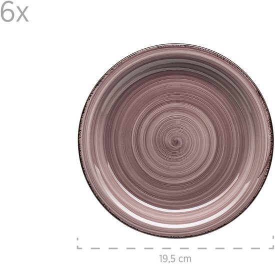 Plat bord met bruin-paarse spiraaldecoratie, 19,5 cm.