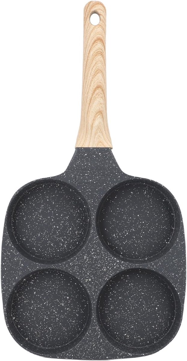 Eierkoekenpan - Pannenkoekenpan - Gezinsontbijt - Vierkante kuipjes - 19x18.5cm - Zwart