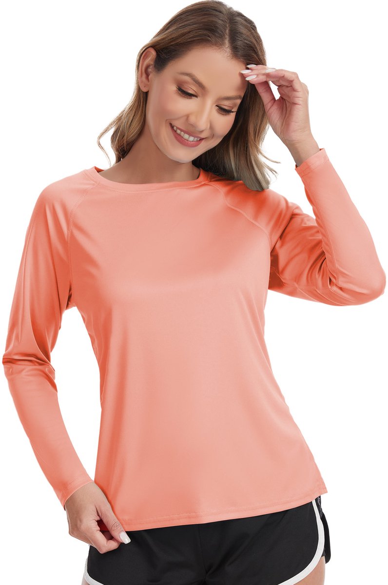 Dames Rash Guard Zwemshirt met Lange Mouwen Surfshirt Tops Badpak Oranje L