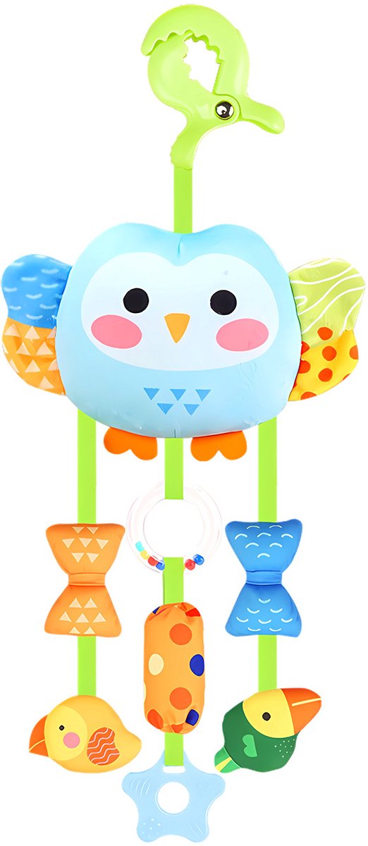 COOAU - Montessori Speelgoed - Educatief speelgoed voor baby's - Onderweg&Ophangbaar - Baby-bijtspeeltjes - Sensorische mobiel - Rammelaar voor wieg - Voor kinderwagen / babybedje - Voor vanaf 3 maanden - Uilvorm