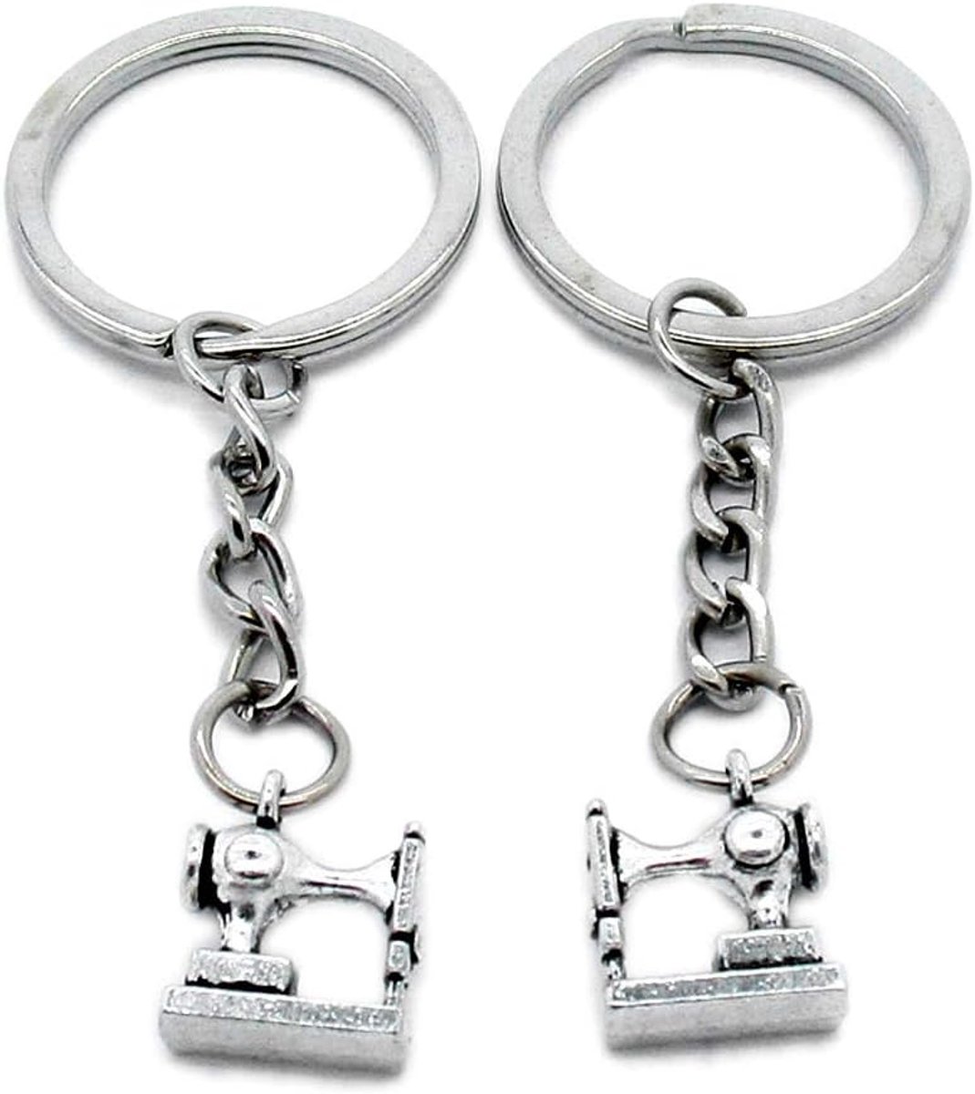 Naaimachine Sleutelhanger - Sleutelring Hanger - Sieraden Maken - Antieke Zilveren Toon - 28 mm ring - Antiek Zilver